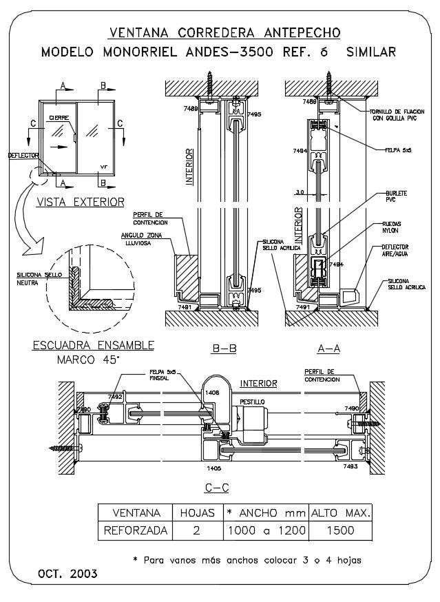 639x874 aluminium window detail and drawing in autocad dwg include - Plan Elevation Section Drawing