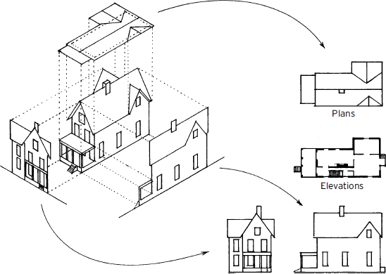 548x390 chapter plans, elevations, and paraline projections - Plan Elevation Section Drawing