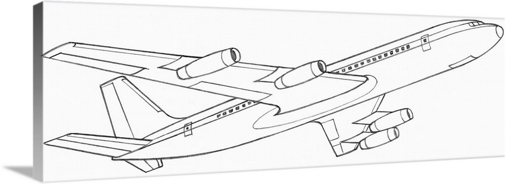 1000x366 line drawing of a passenger plane wall art, canvas prints, framed - Plane Line Drawing