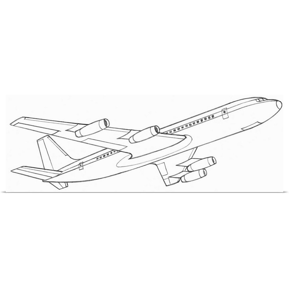 1000x1000 shop poster print entitled line drawing of a passenger plane - Plane Line Drawing