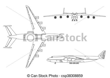 450x320 Outline Drawing Plane In A Flat Style On A White Background Top - Plane Outline Drawing