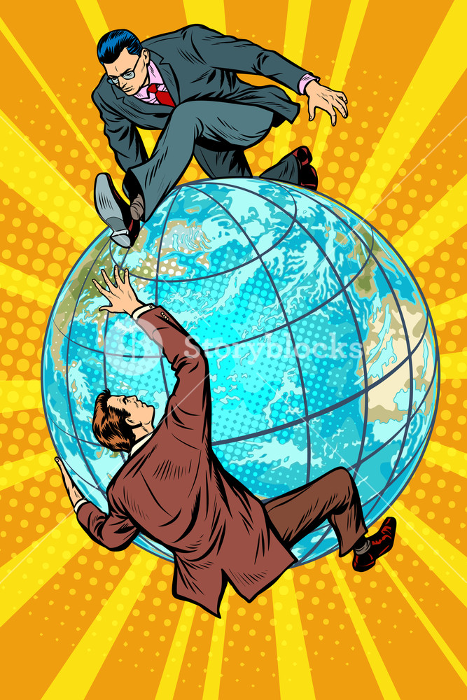 667x1000 two people fighting on the planet earth war and peace concept - Planet Earth Drawing