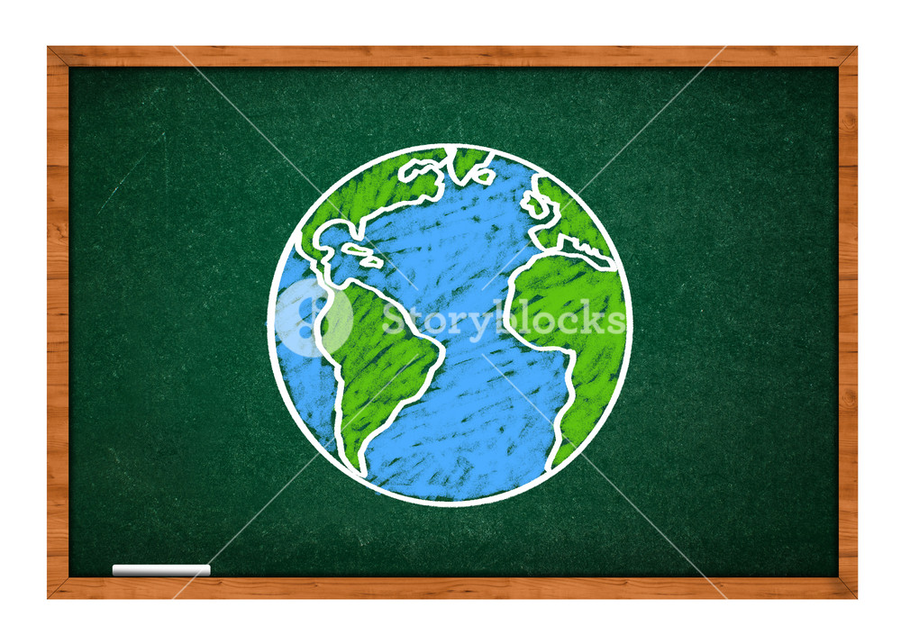 1000x715 drawing of planet earth on a green school chalkboard, geography - Planet Earth Drawing