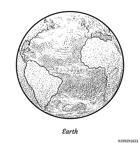 485x500 planet earth illustration, drawing, engraving, ink, line art - Planet Line Drawing