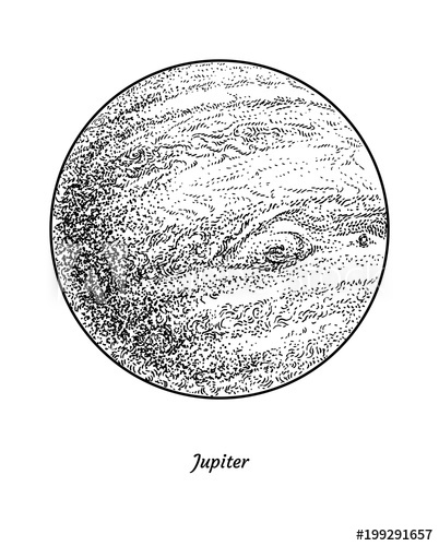 402x500 planet jupiter illustration, drawing, engraving, ink, line art - Planet Line Drawing