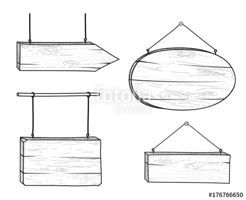 500x406 set of stylish doodle wooden road sign and arrow retro engraving - Plank Drawing