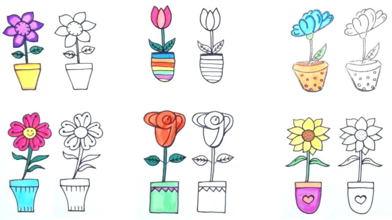 1280x720 how to draw flower pot easy way six different flower pots - Plant In Pot Drawing