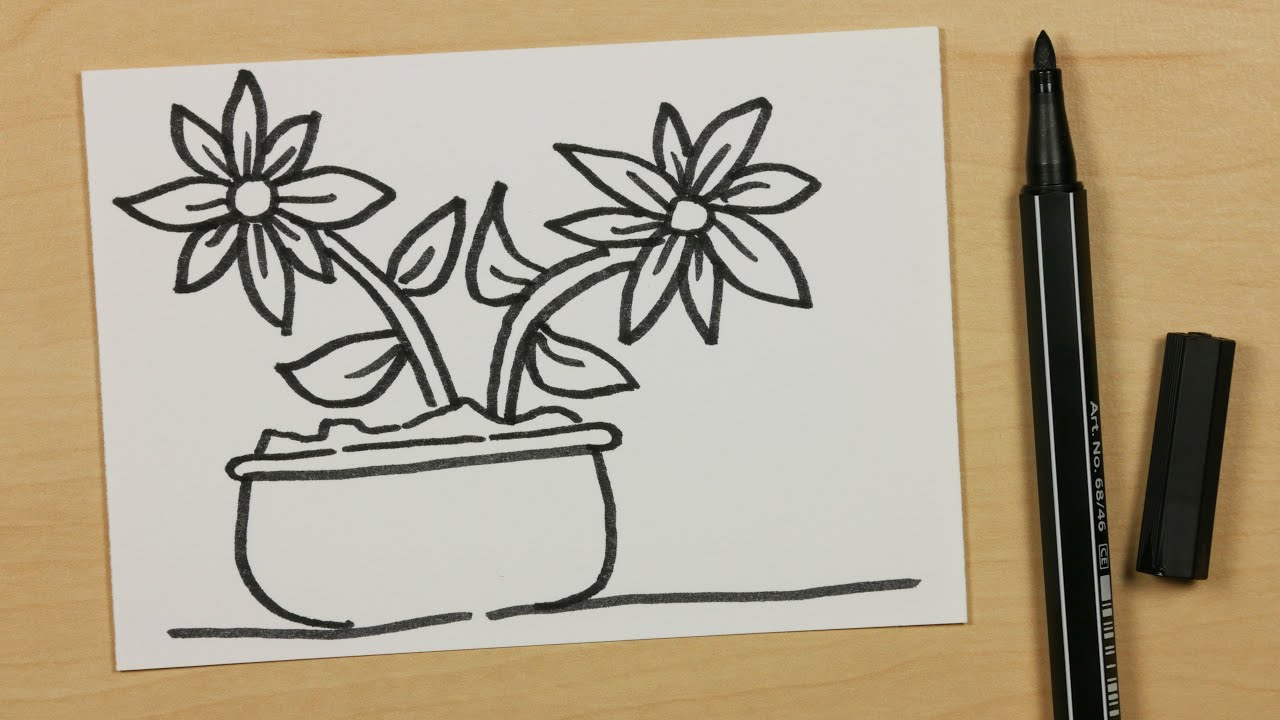 1280x720 how to draw a plant pot with two flowers - Plant In Pot Drawing