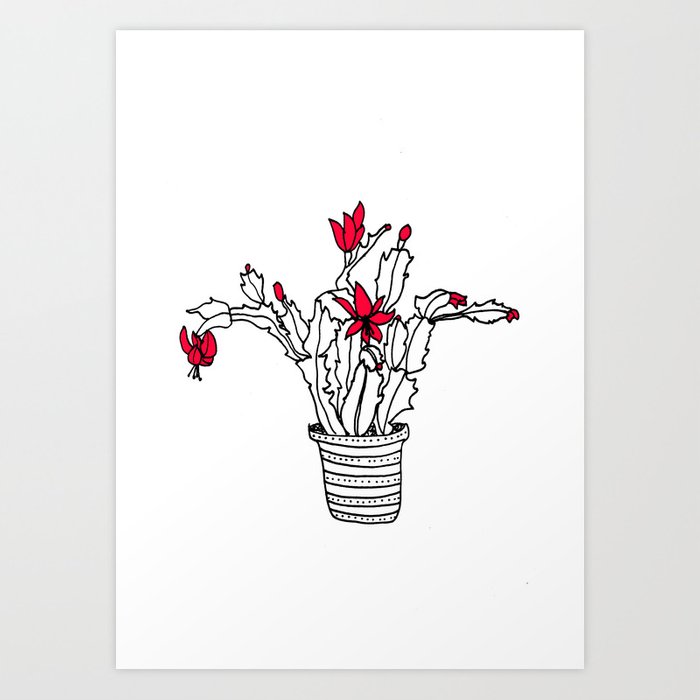 700x700 christmas cactus succulent line drawing plant pot art print - Plant In Pot Drawing
