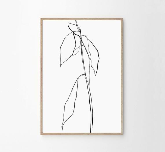 570x523 Leafy Plant Line Drawing Art Print Etsy - Plant Line Drawing