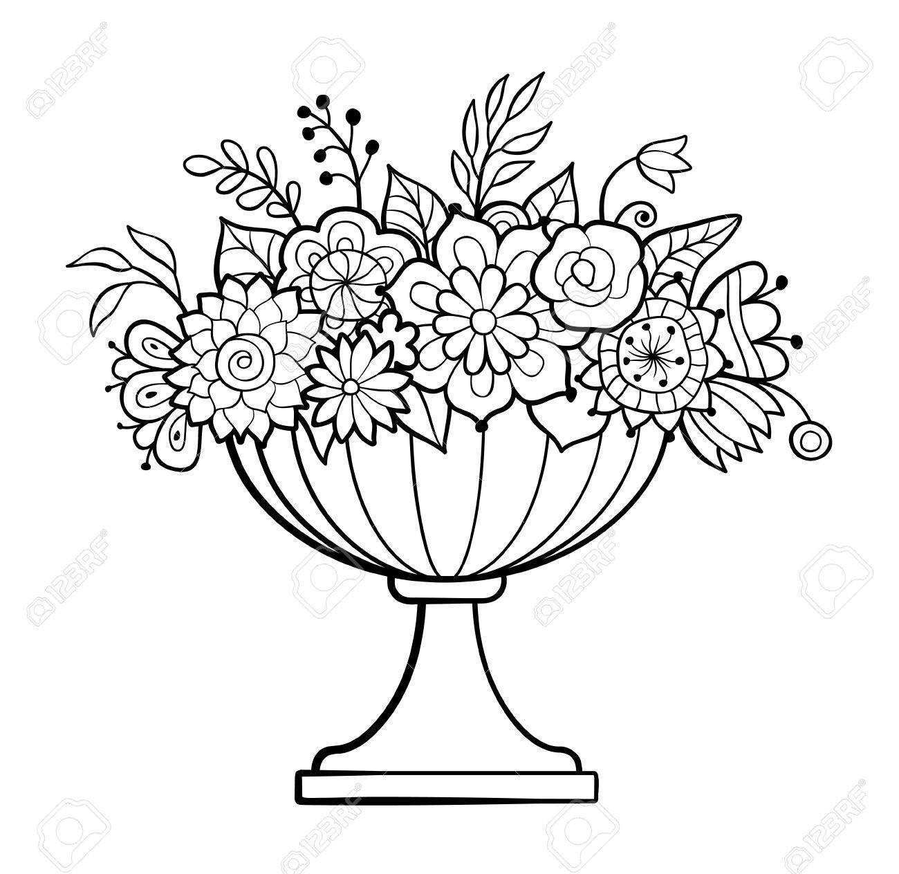 1300x1264 Flower Pot Coloring - Plant Pot Drawing