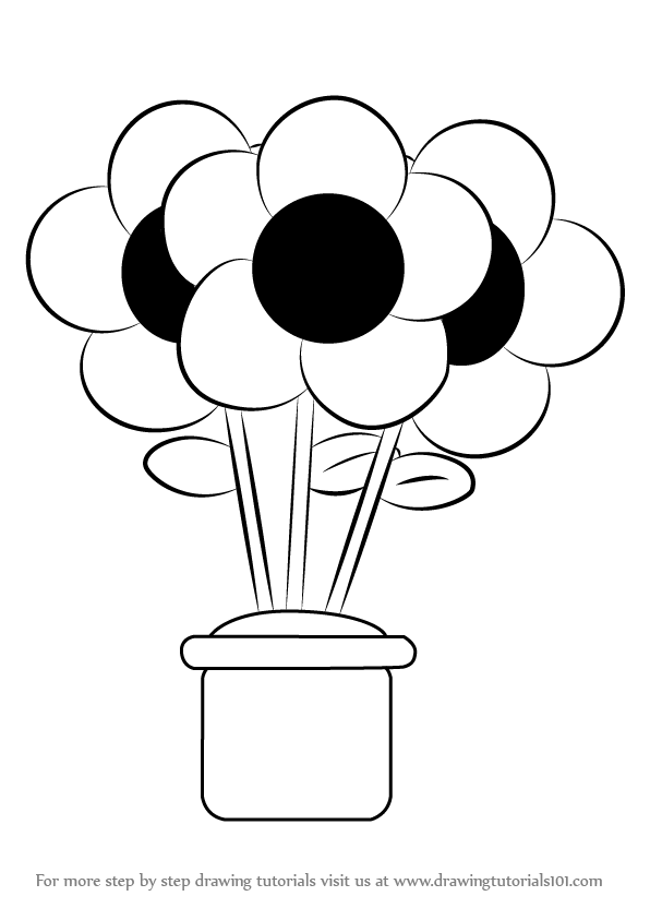596x843 Learn How To Draw A Flower Pot - Plant Pot Drawing