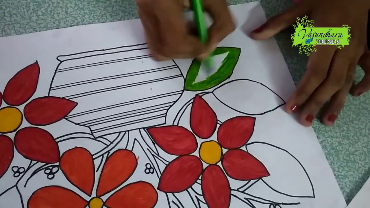 1280x720 drawing flower pot learning colours for kids colouring - Plant Pot Drawing