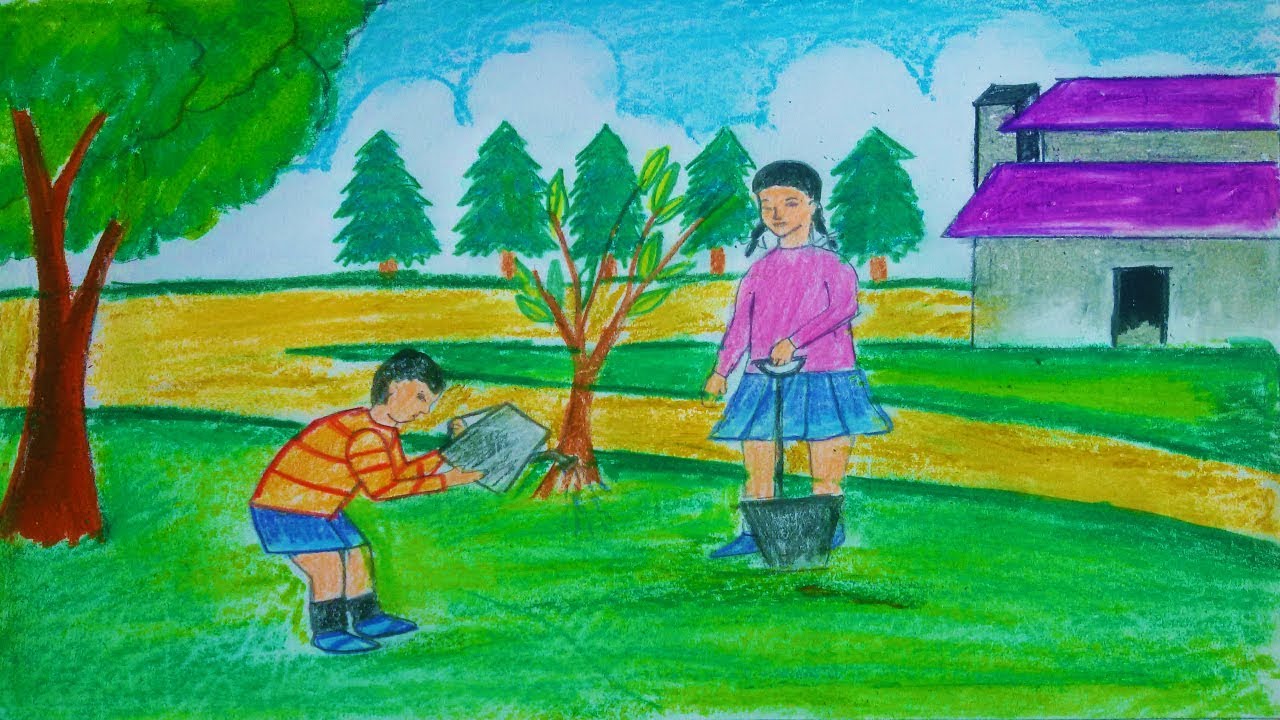 1280x720 How To Draw Tree Plantation Toma's Drawing - Plantation Drawing