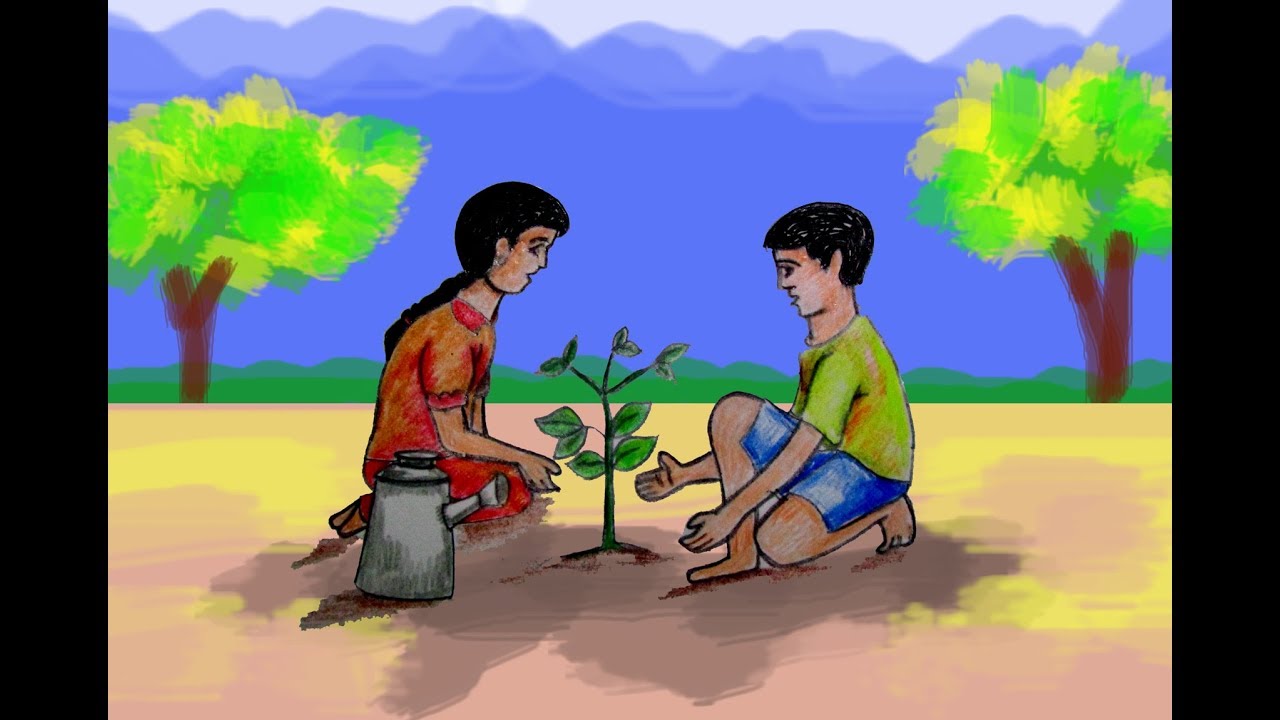 1280x720 How To Draw A Scenery Of Tree Plantation - Plantation Drawing