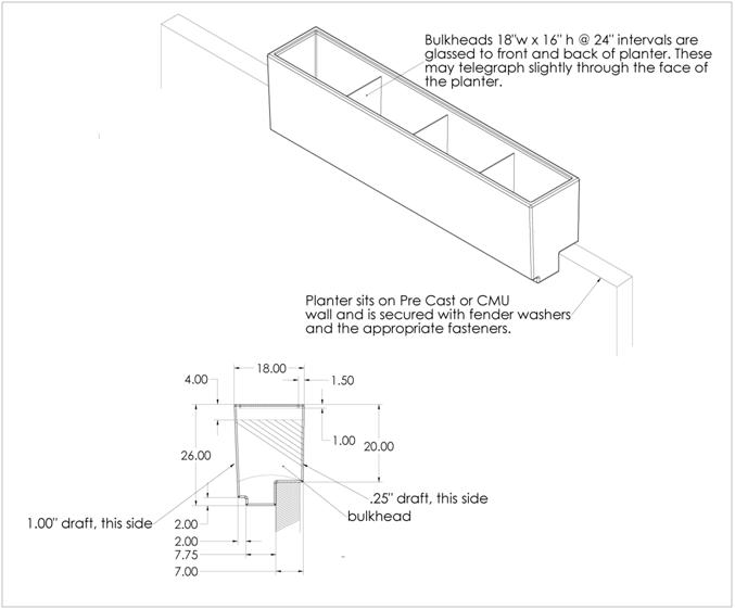 677x561 parking structure fiberglass planters - Planter Drawing