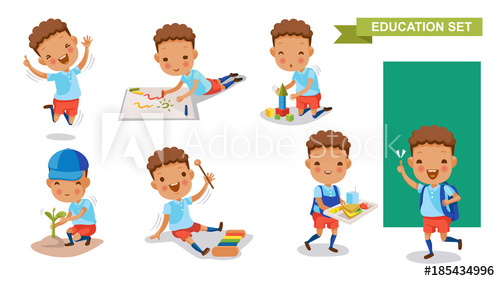 500x281 Kindergarten Children Of Education Set Jumping, Drawing, Playing - Planting Trees Drawing