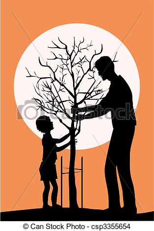 314x470 Planting Tree Father And Little Son Planring Tree - Planting Trees Drawing