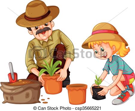 450x371 grandfather and kid planting trees illustration - Planting Trees Drawing