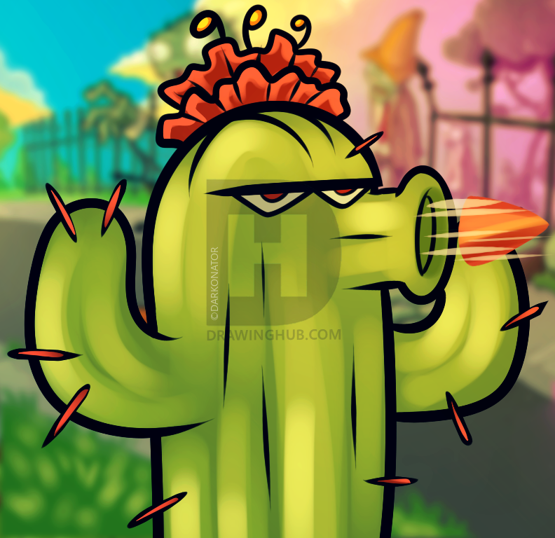 792x768 How To Draw A Cactus, Plants Vs Zombies, Cactus, Step - Plants Vs Zombies Drawing All Plants