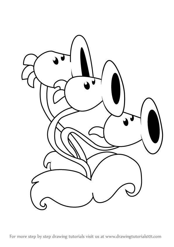 596x843 Learn How To Draw Threepeater From Plants Vs Zombies - Plants Vs Zombies Drawing Book