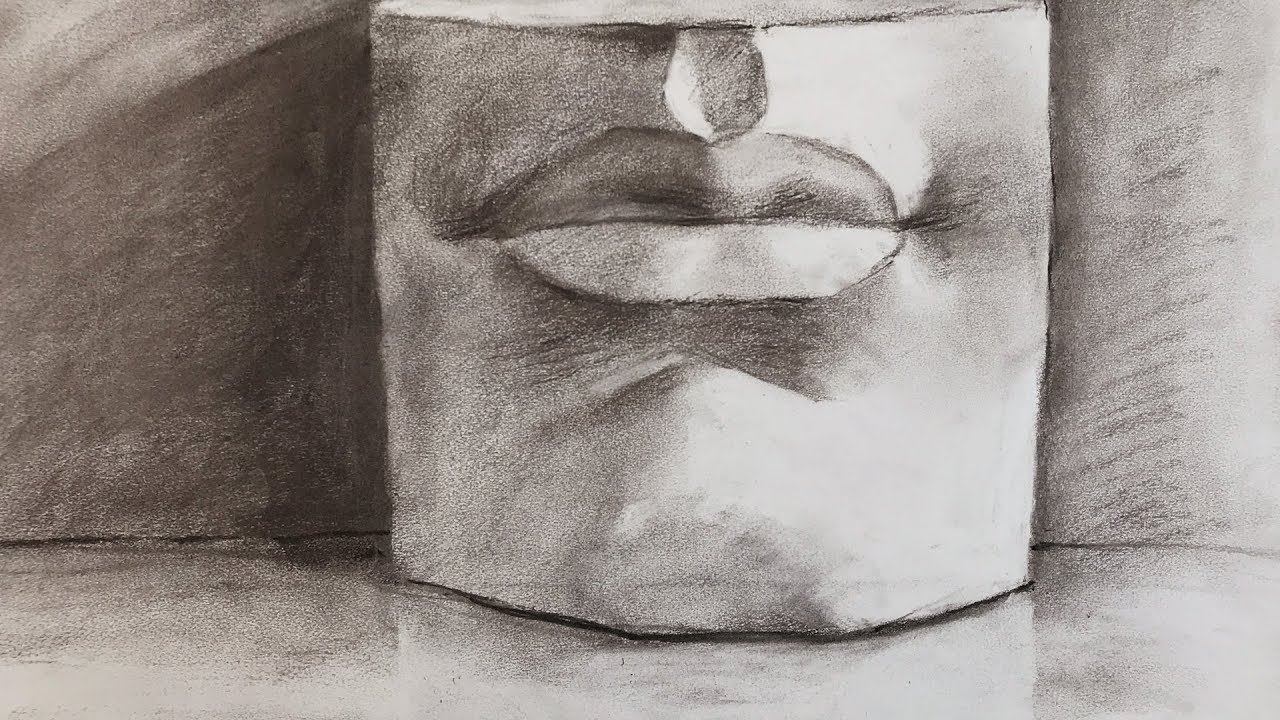 1280x720 drawing study of a plaster cast mouth with charcoal - Plaster Drawing