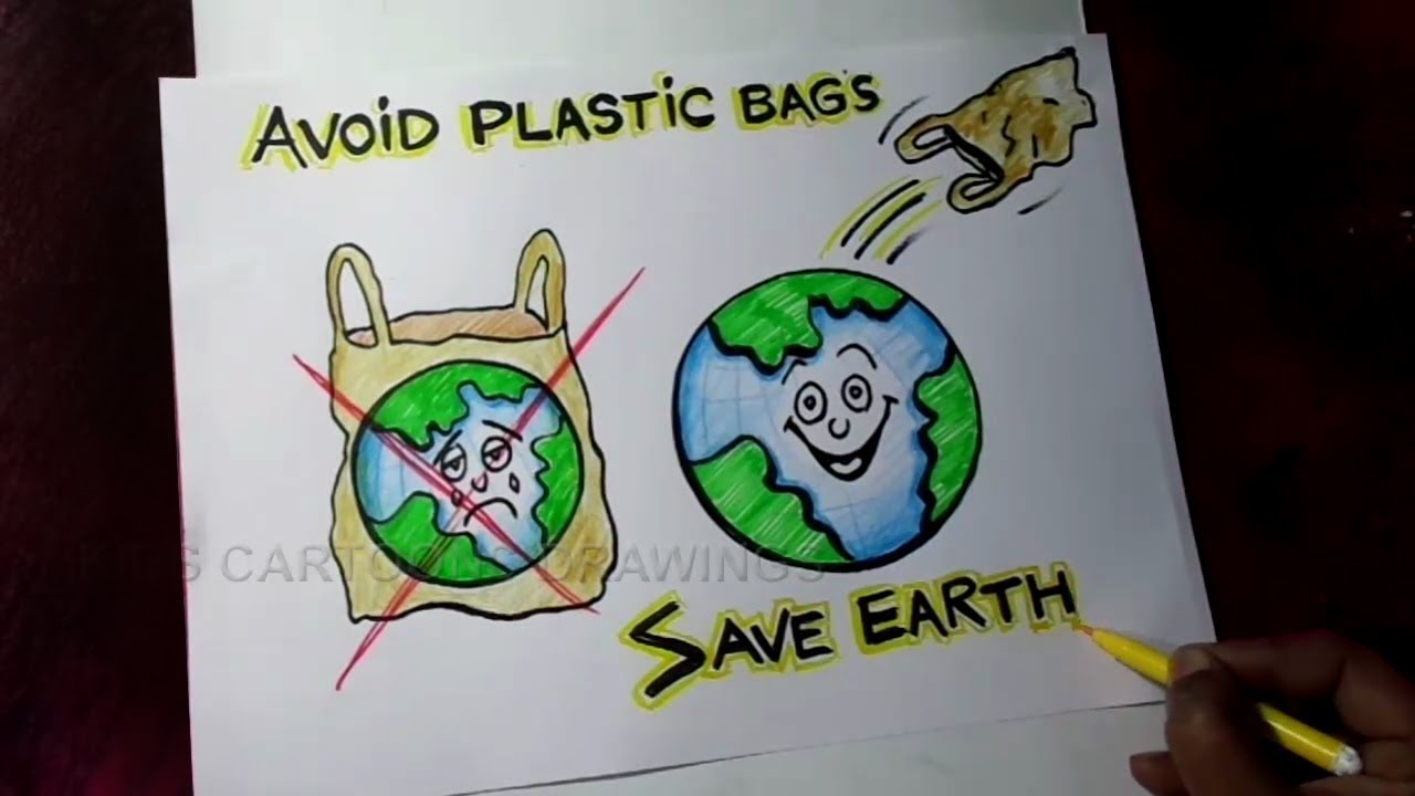 1280x720 how to draw avoid plastic bags save earth poster drawing - Plastic Bag Drawing