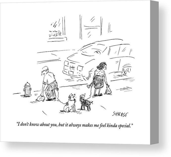 678x625 one dog to another as owners use plastic bags canvas print - Plastic Bag Drawing