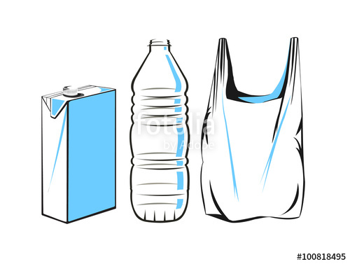 500x377 vector drawing of a plastic carton, bottle and bag stock image - Plastic Bag Drawing