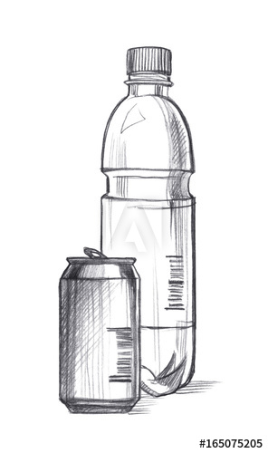296x500 plastic bottle and aluminum can for water graphic linear tonal - Plastic Bottle Drawing