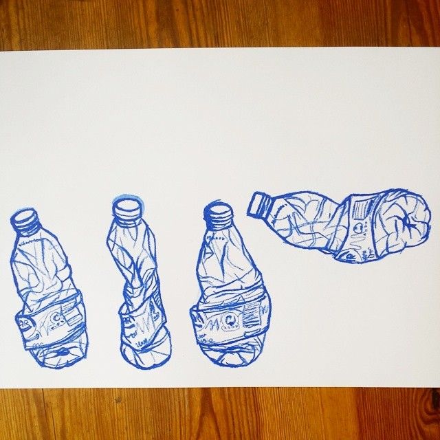 640x640 blue plastic water bottle oil pastel on paper - Plastic Bottle Drawing
