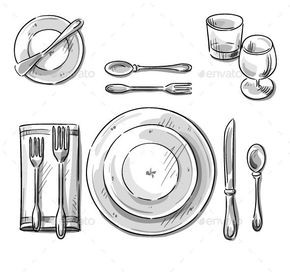 590x554 Table Setting Mtn Journal Inspiration In Table Sketch - Plate Drawing