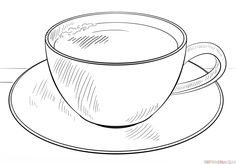 236x164 tea cup and saucer drawing sketch coloring - Plate Drawing