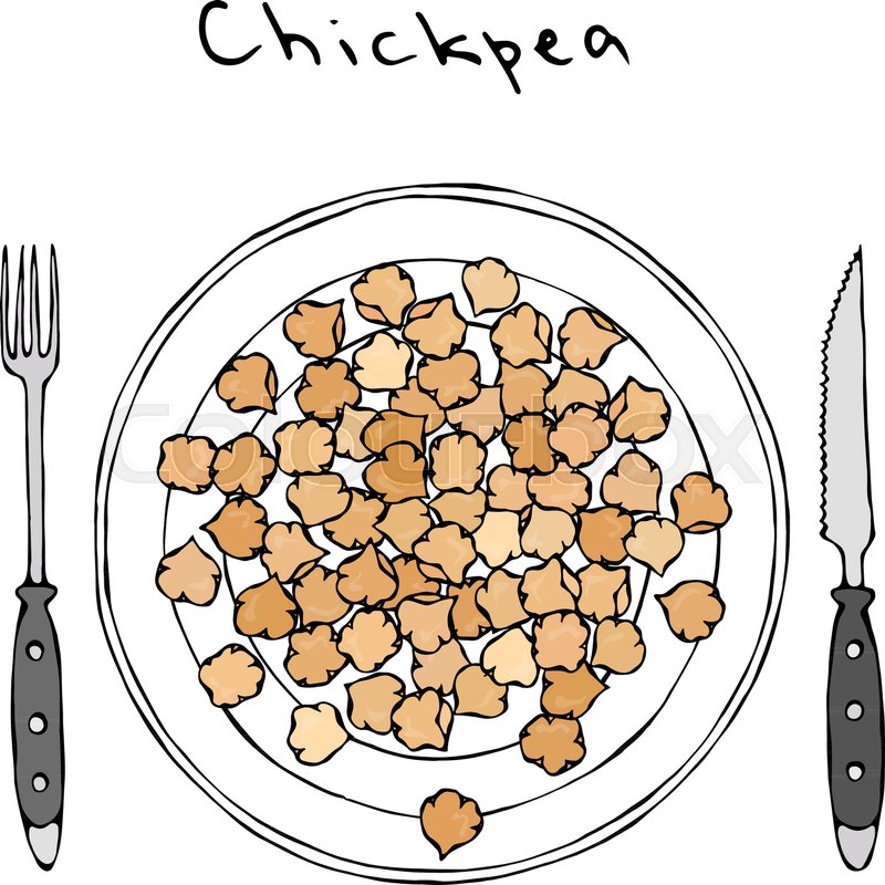 800x800 cooked chickpeas on a plate with knife stock vector colourbox - Plate Of Food Drawing