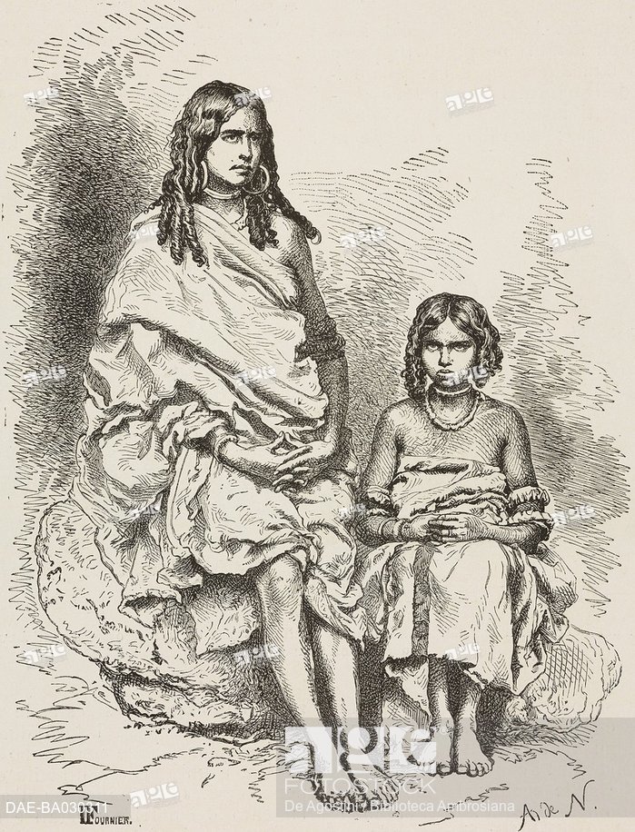 699x916 toda woman and girl from the nilgiri plateau, drawing alphonse de - Plateau Drawing