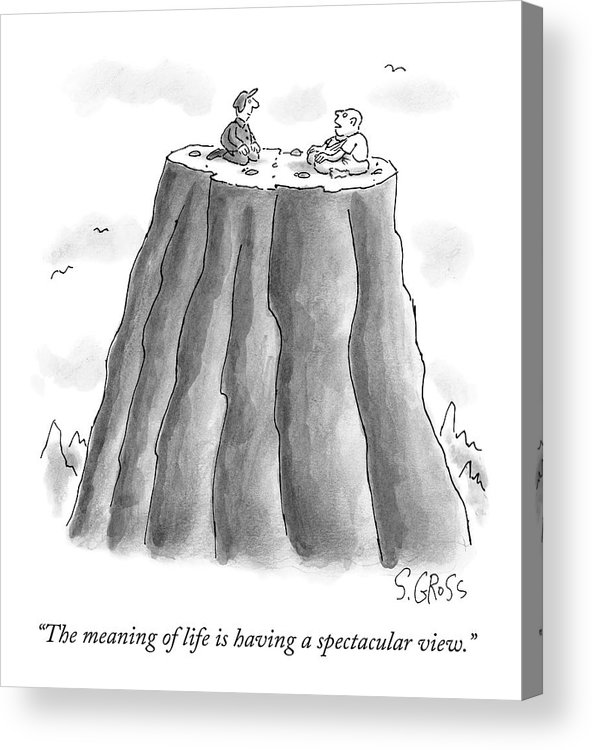 592x750 Two Men On Top Of The Plateau Of A Large Mountain Acrylic Print - Plateau Drawing