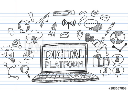 500x357 Hand Draw Business Doodles Digital Platform,drawn On Lined - Platform Drawing