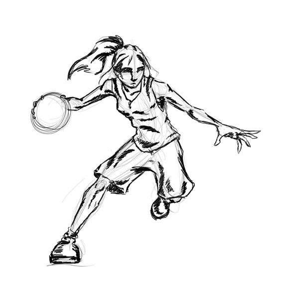 572x576 girls play basketball too drawing to do - Play Drawing
