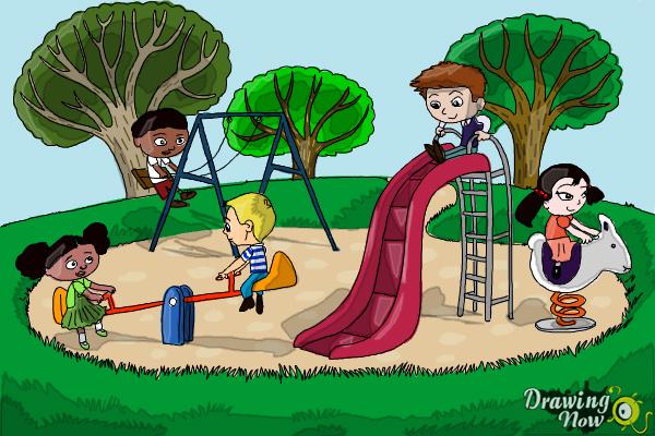 600x400 How To Draw Kids Playing In A Playground - Play Drawing