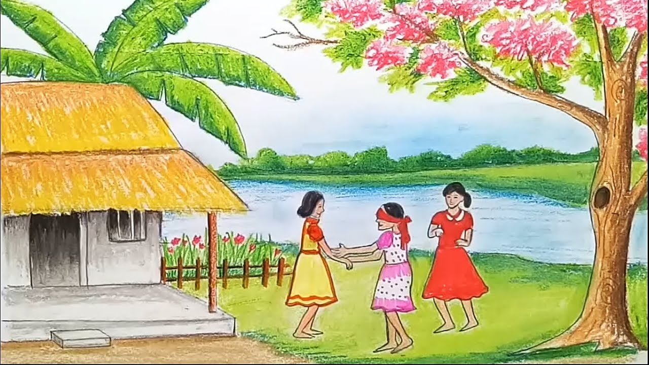 1280x720 how to draw scenery of children's play - Play Drawing