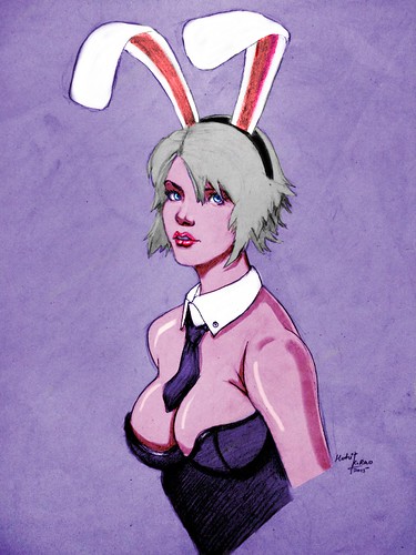 375x500 playboy bunny drawing on paper draw and colored digitally - Playboy Bunny Drawing