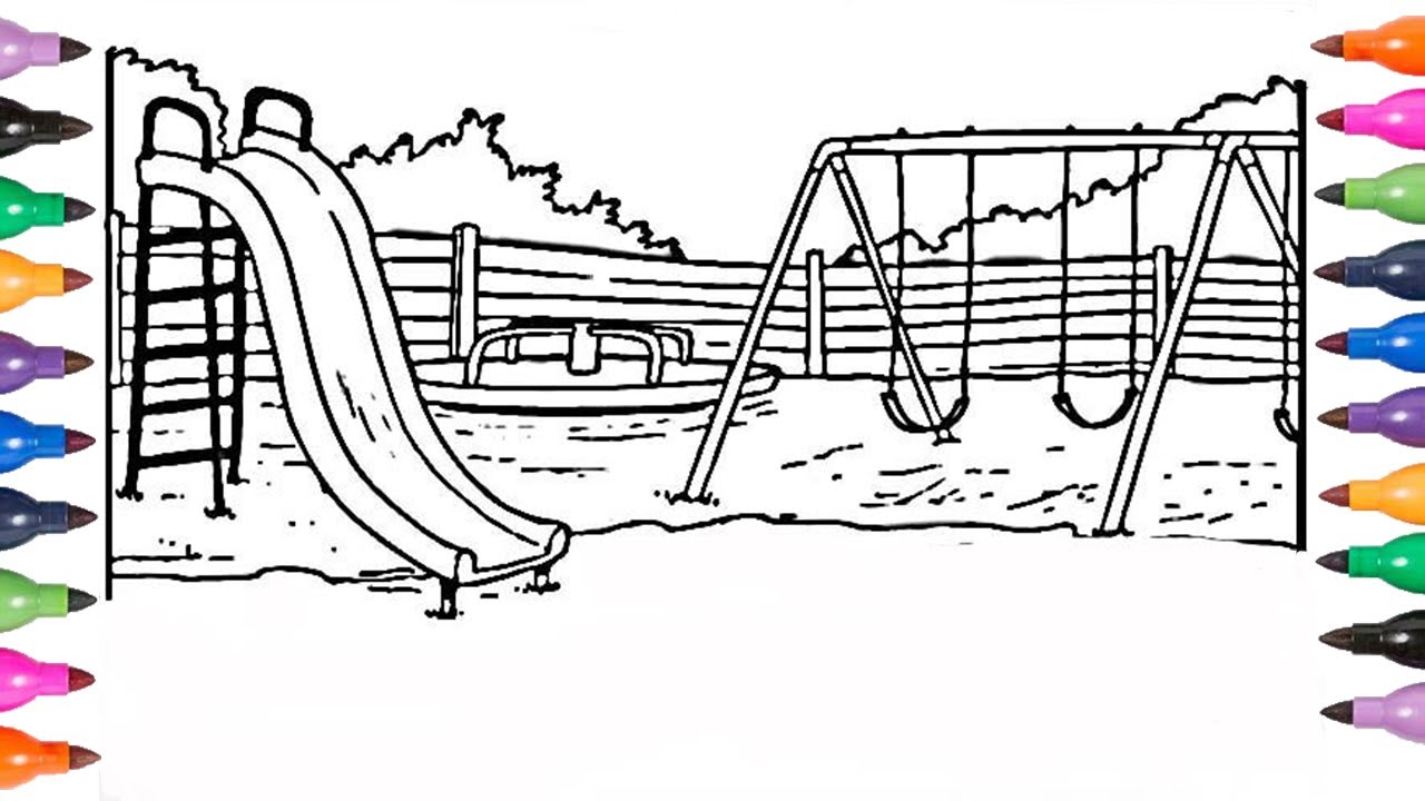 1280x720 How To Draw Playground Coloring Book Pages Coloring Pages - Playground Drawing
