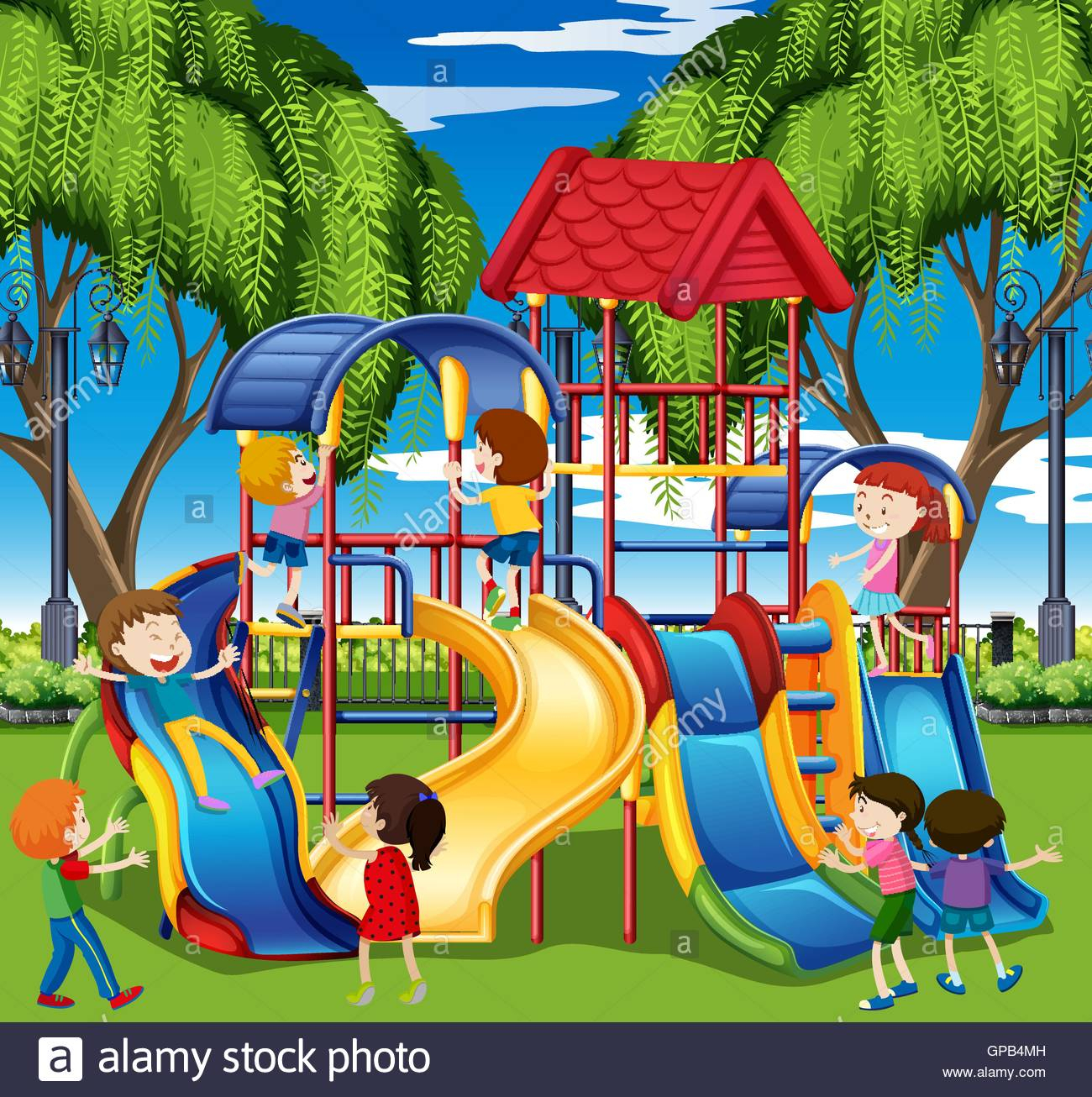 1300x1306 Playground Drawing For Kids And Kids Drawing Art Slide Stock - Playground Drawing