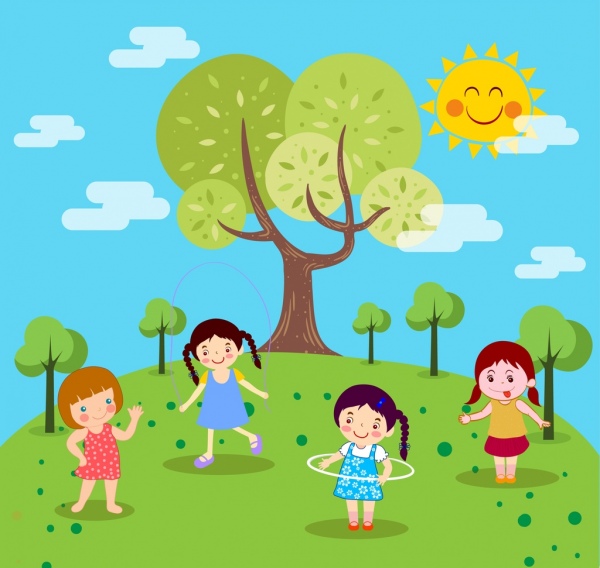 600x568 Playground Drawing Playful Girls Icons Colored Cartoon Design Free - Playground Drawing