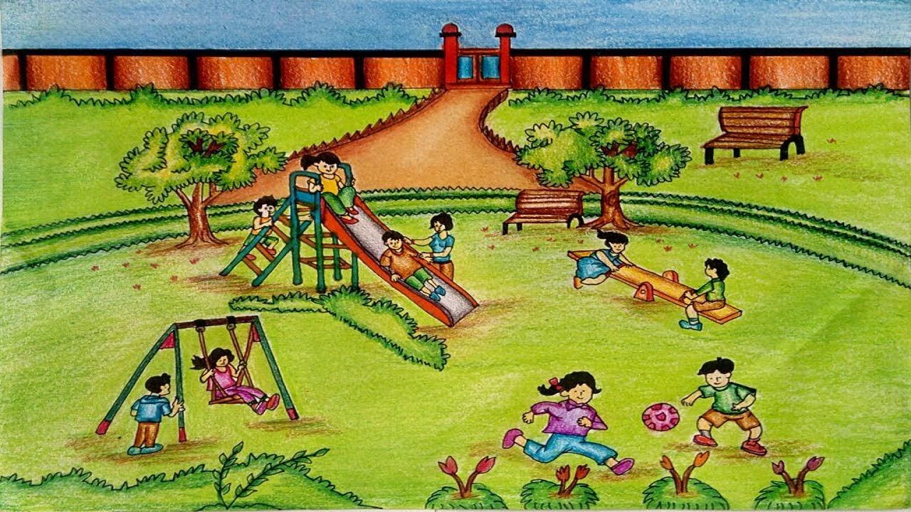 1280x720 How To Draw Scenery Of Children's Playground Step - Playground Drawing