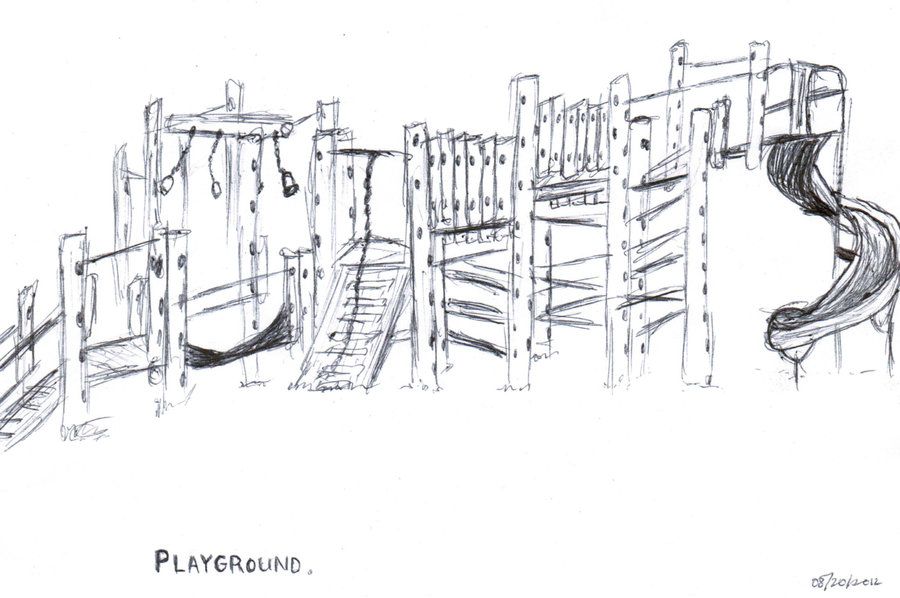 900x598 Playground Sketch - Playground Drawing Black And White
