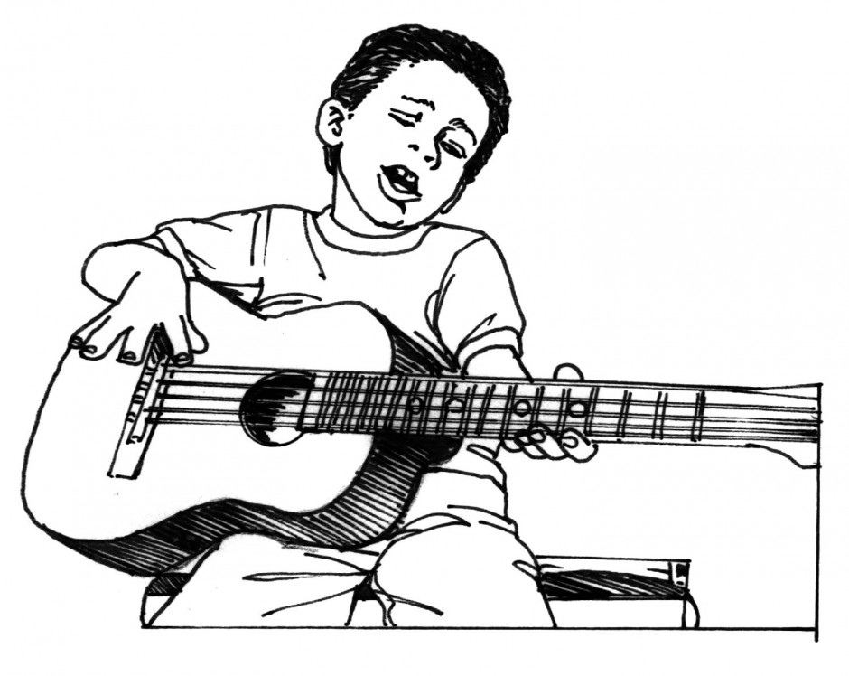 940x748 How To Learn To Play Guitar - Playing Guitar Drawing