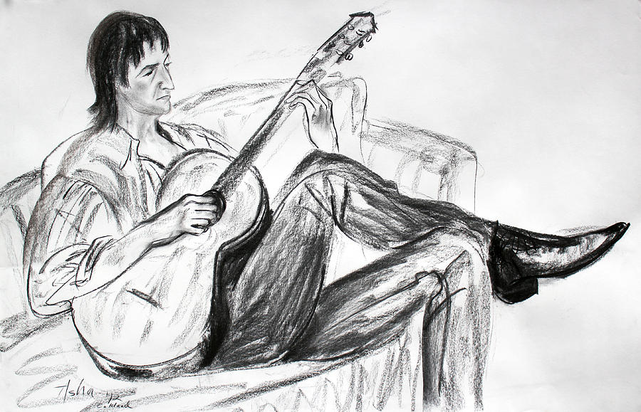 900x579 Man And Guitar Drawing - Playing Guitar Drawing