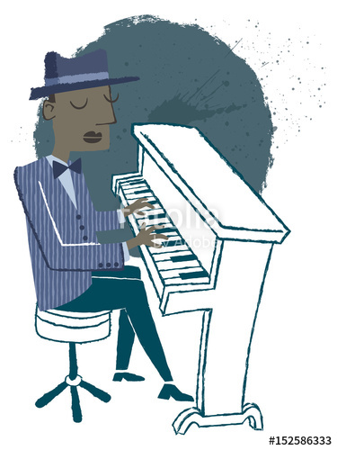 375x500 jazz pianist retro style illustration of a man playing the piano - Playing Piano Drawing
