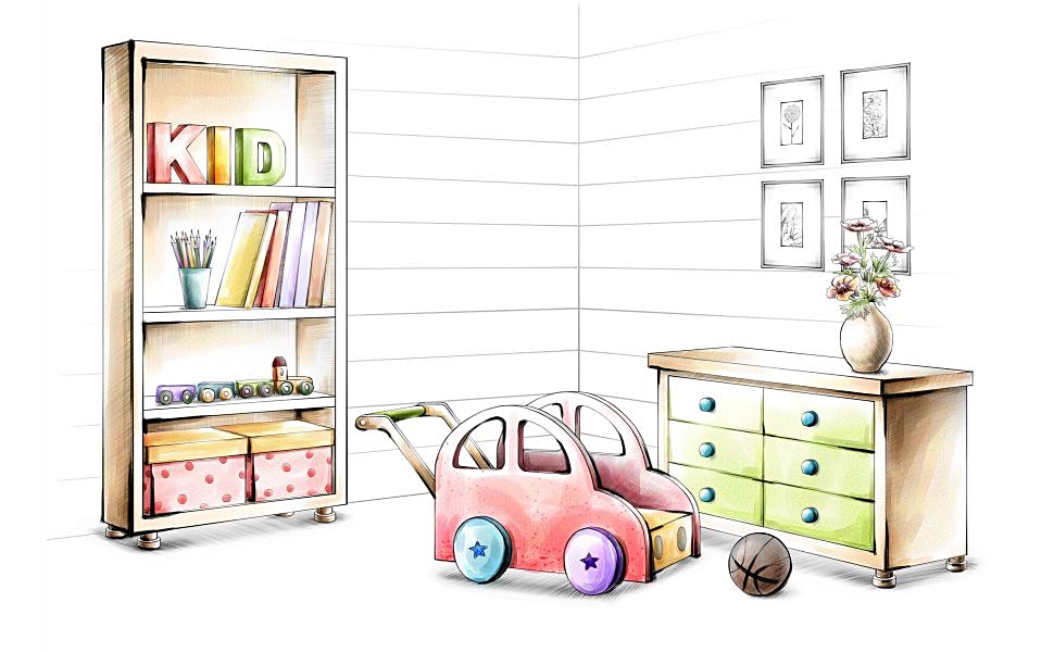 970x600 colorful hand sketch playroom drawing with wonderful kid - Playroom Drawing